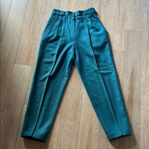 Vintage Modi pure Wool Teal high waist pleated waist folded hem Pants XS